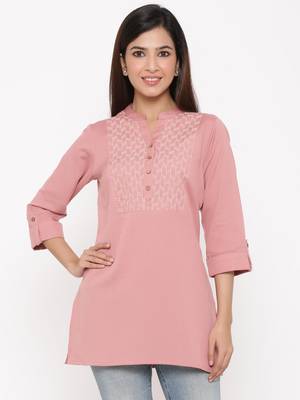 Dustypink Cotton Flex Embroidered Straight Kurta 1
