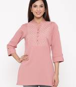 Dustypink Cotton Flex Embroidered Straight Kurta