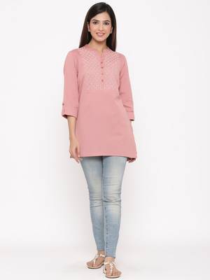 Dustypink Cotton Flex Embroidered Straight Kurta 3