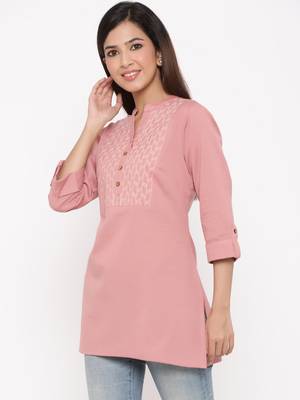Dustypink Cotton Flex Embroidered Straight Kurta 4