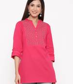Fuschia Cotton Flex Embroidered Straight Kurta