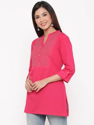 Fuschia Cotton Flex Embroidered Straight Kurta 4