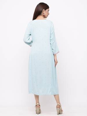 Mint Rayon Crepe Embroidered A line Dress 2