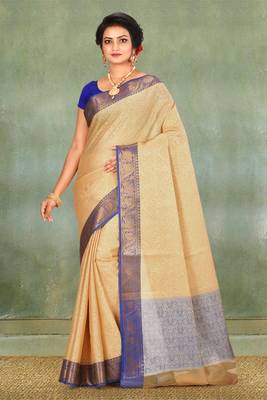 Beige Banarasi Tanchoi Art Muslin Silk Saree With Blouse 1