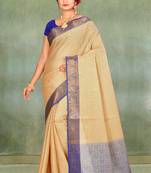 Beige Banarasi Tanchoi Art Muslin Silk Saree With Blouse