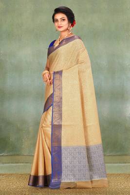 Beige Banarasi Tanchoi Art Muslin Silk Saree With Blouse 2