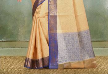 Beige Banarasi Tanchoi Art Muslin Silk Saree With Blouse 3