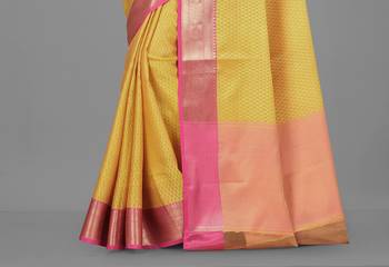 Mustard Banarasi Tanchoi Art Muslin Silk Saree With Blouse 3