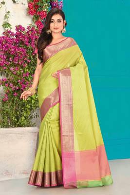 Pink Banarasi Tanchoi Art Muslin Silk Saree With Blouse 1