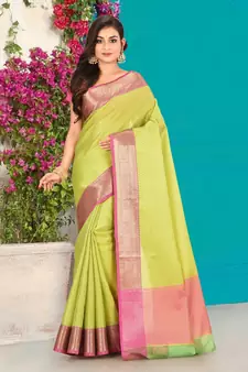 Pink Banarasi Tanchoi Art Muslin Silk Saree With Blouse
