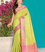 Pink Banarasi Tanchoi Art Muslin Silk Saree With Blouse