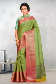 Green Banarasi Tanchoi Art Muslin Silk Saree With Blouse
