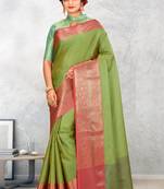 Green Banarasi Tanchoi Art Muslin Silk Saree With Blouse