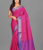 Rani Pink Banarasi Tanchoi Art Muslin Silk Saree With Blouse