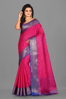 Rani Pink Banarasi Tanchoi Art Muslin Silk Saree With Blouse