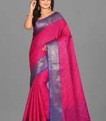 Rani Pink Banarasi Tanchoi Art Muslin Silk Saree With Blouse