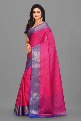 Rani Pink Banarasi Tanchoi Art Muslin Silk Saree With Blouse 2