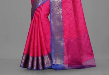 Rani Pink Banarasi Tanchoi Art Muslin Silk Saree With Blouse 3