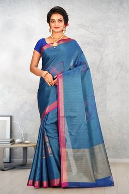 Teal Banarasi Tanchoi Art Muslin Silk Saree With Blouse 1