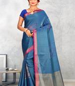 Teal Banarasi Tanchoi Art Muslin Silk Saree With Blouse