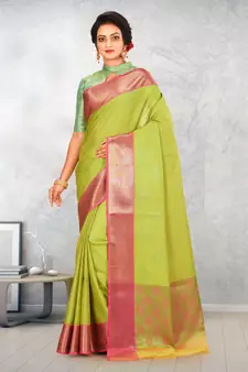 Light Green Banarasi Tanchoi Art Muslin Silk Saree With Blouse
