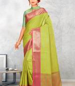 Light Green Banarasi Tanchoi Art Muslin Silk Saree With Blouse