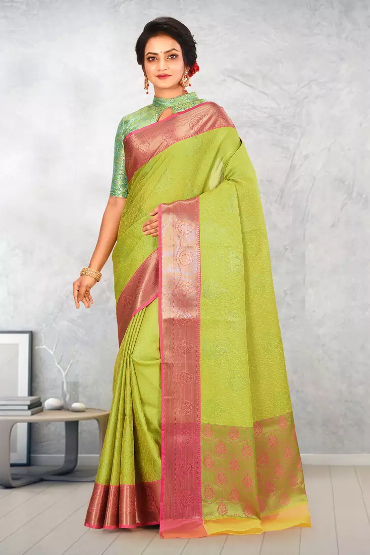 Light Green Banarasi Tanchoi Art Muslin Silk Saree With Blouse