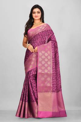 Pink Banarasi Tanchoi Art Muslin Silk Saree With Blouse 1
