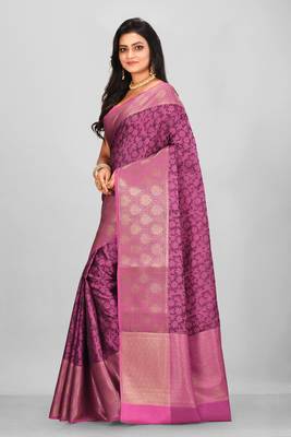 Pink Banarasi Tanchoi Art Muslin Silk Saree With Blouse 2