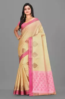 Beige Banarasi Tanchoi Art Muslin Silk Saree With Blouse