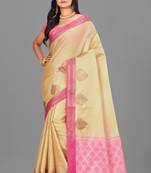 Beige Banarasi Tanchoi Art Muslin Silk Saree With Blouse