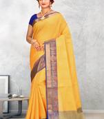 Mustard Banarasi Tanchoi Art Muslin Silk Saree With Blouse