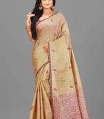 Beige Banarasi Tanchoi Art Muslin Silk Saree With Blouse