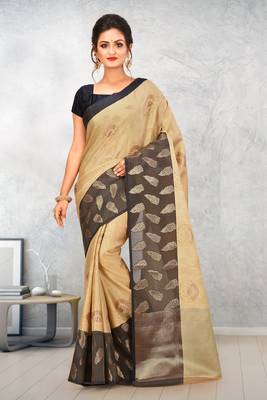 Beige Banarasi Tanchoi Art Muslin Silk Saree With Blouse 1