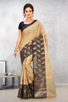 Beige Banarasi Tanchoi Art Muslin Silk Saree With Blouse