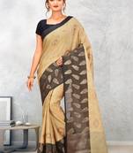 Beige Banarasi Tanchoi Art Muslin Silk Saree With Blouse