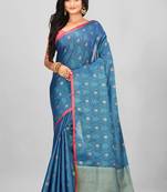 Teal Banarasi Tanchoi Art Muslin Silk Saree With Blouse