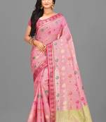 Pink Banarasi Tanchoi Art Muslin Silk Saree With Blouse