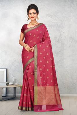 Red Banarasi Tanchoi Art Muslin Silk Saree With Blouse 1