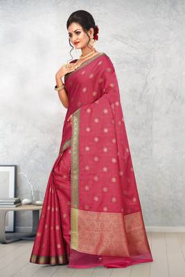 Red Banarasi Tanchoi Art Muslin Silk Saree With Blouse 2