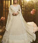  White Colored Thread And Zari Embroidered Georgette Fabric Designer Lehenga Choli For Wedding And Bride