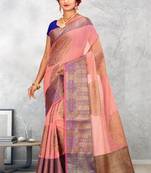 Peach Banarasi Cotton Silk Saree With Blouse