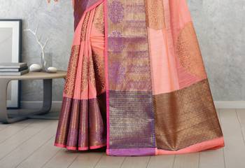 Peach Banarasi Cotton Silk Saree With Blouse 3
