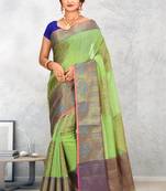 Light Green Banarasi Cotton Silk Saree With Blouse
