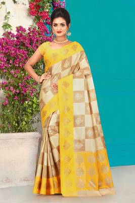 Beige Banarasi Art Silk Saree With Blouse 1