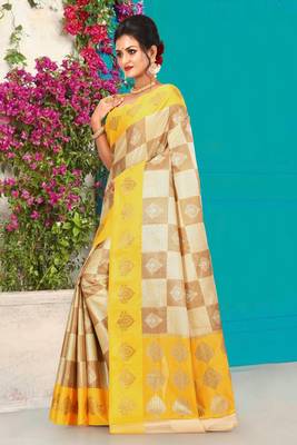 Beige Banarasi Art Silk Saree With Blouse 2