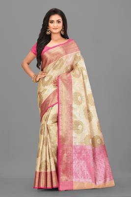 Beige Banarasi Art Silk Saree With Blouse 1