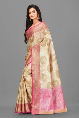 Beige Banarasi Art Silk Saree With Blouse 2