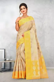 Beige Banarasi Art Silk Saree With Blouse