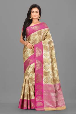Light Beige Banarasi Art Silk Saree With Blouse 1
